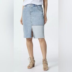 NYDJ Patch Detail Frayed Hem Denim Jean Midi Lift x Tuck Skirt 2